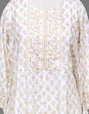 White Floral Cotton Mirror Kurti With Dupatta