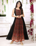 Black Floral Beads Work Chiffon Flared Kurti