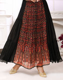 Black Floral Beads Work Chiffon Flared Kurti