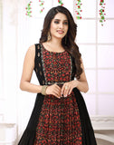 Black Floral Beads Work Chiffon Flared Kurti