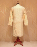 Cream Floral Chikankari Work Cotton Kurta Pyjama Set