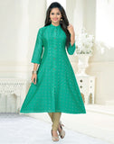 Green Colour Chanderi Fabric Embellished Kurti