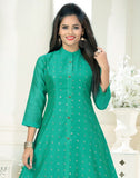 Green Colour Chanderi Fabric Embellished Kurti