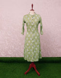 Light Green Floral Cotton Silk Mica Print Kurti