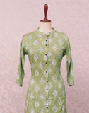 Light Green Floral Cotton Silk Mica Print Kurti
