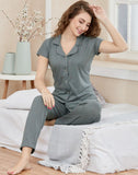 Grey Geometric Print Hosiery Night Suit