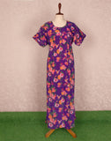 Purple Floral Print Cotton Silk Nighty