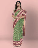 Green Colour Organza Floral Print Saree