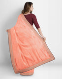 Peach Self Design Plain Shimmer Fabric Saree