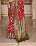 Red and Green Coloured Patola Silk Saree