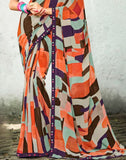 Multi Color Graphic Print Chiffon Fabric Saree