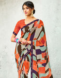 Multi Color Graphic Print Chiffon Fabric Saree