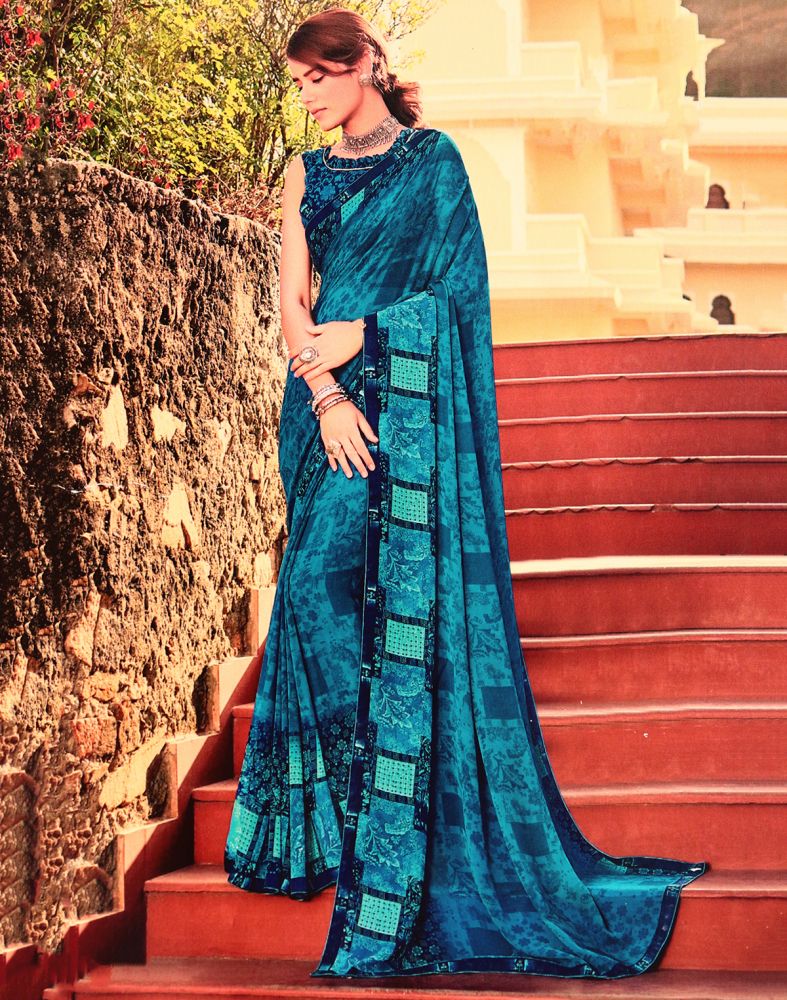 Peacock Blue Dual Color Mukaish Work Saree